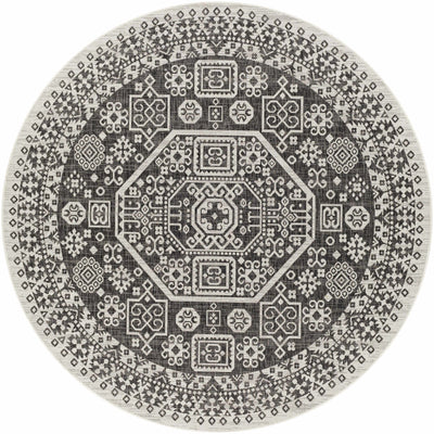 Premium look Charcoal and Ivory Traditional Medallion Outdoor Safe Area Rug - The Rug Decor