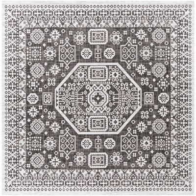 Premium look Charcoal and Ivory Traditional Medallion Outdoor Safe Area Rug - The Rug Decor