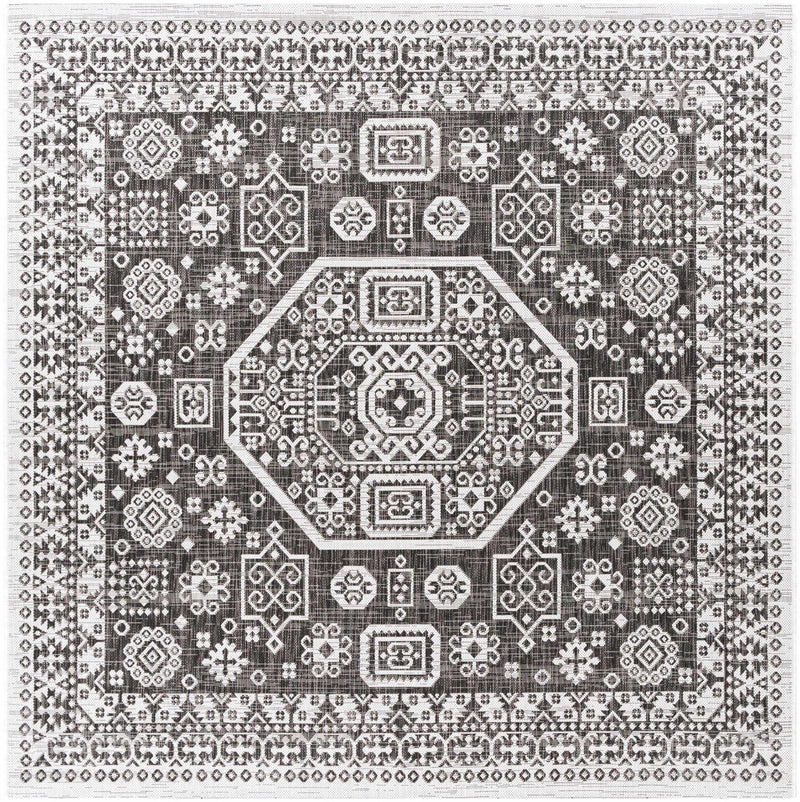 Premium look Charcoal and Ivory Traditional Medallion Outdoor Safe Area Rug - The Rug Decor