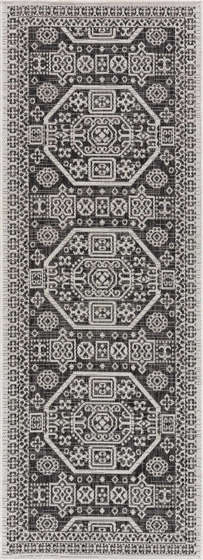 Premium look Charcoal and Ivory Traditional Medallion Outdoor Safe Area Rug - The Rug Decor