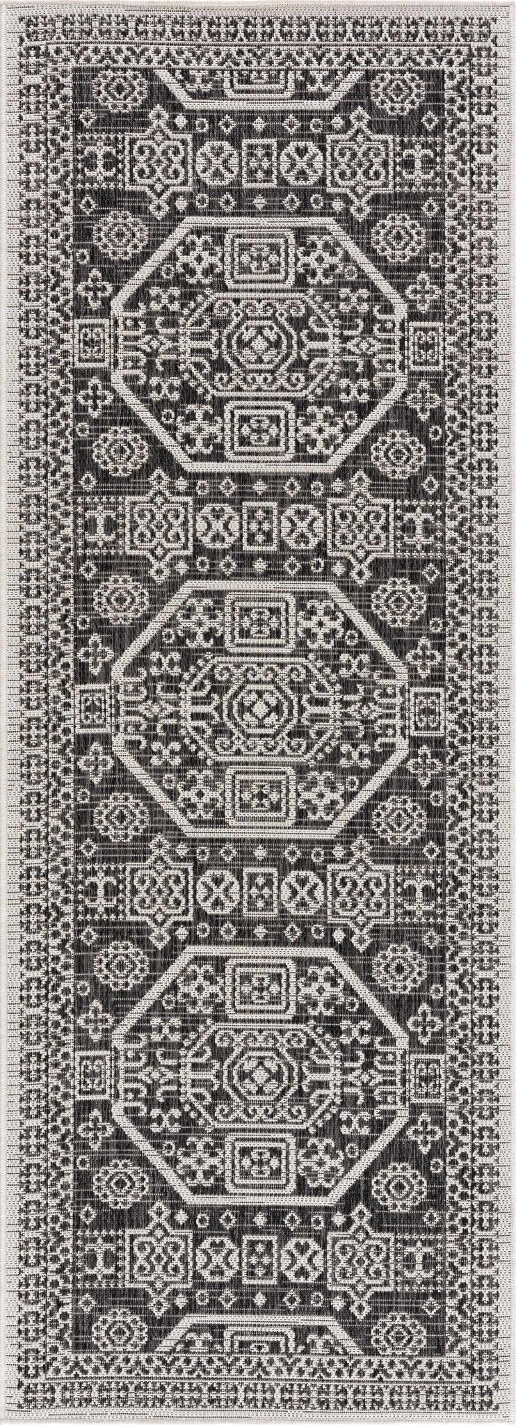 Premium look Charcoal and Ivory Traditional Medallion Outdoor Safe Area Rug - The Rug Decor