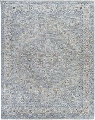 Premium look Floral Gray, Blue and Beige Traditional Design Medallion Area Rug - The Rug Decor