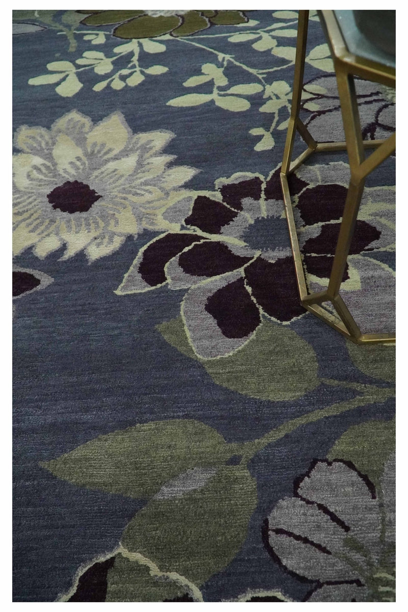 Premium look Green, Ivory, Charcoal and Gray Traditional Floral 4.6x6.6 wool and Art Silk Area Rug - The Rug Decor