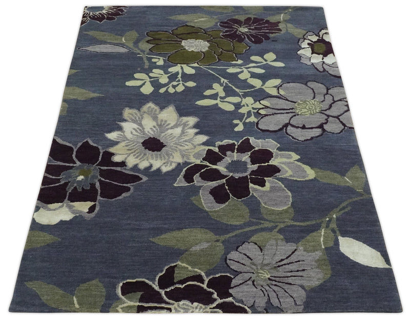 Premium look Green, Ivory, Charcoal and Gray Traditional Floral 4.6x6.6 wool and Art Silk Area Rug - The Rug Decor