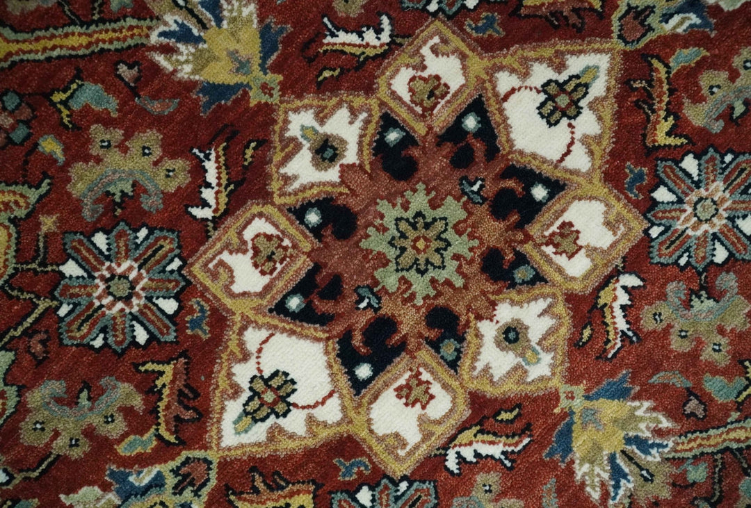 Premium Look Ivory, Brown and Beige 8x10 Hand knotted Traditional Heriz Serapi Floral Wool Area Rug - The Rug Decor