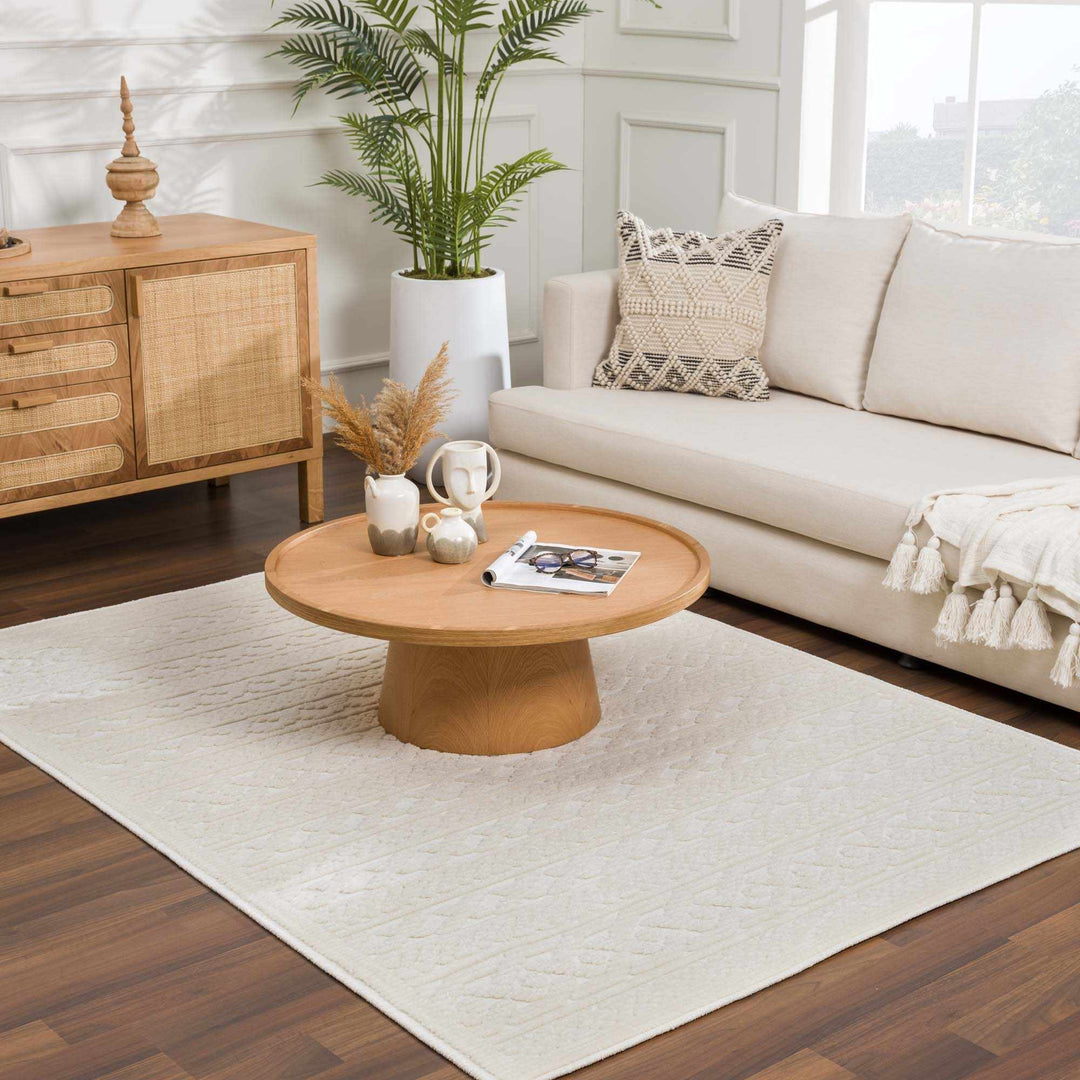 Premium look Ivory Carved Texture Tassel Design Washable area Rug - The Rug Decor