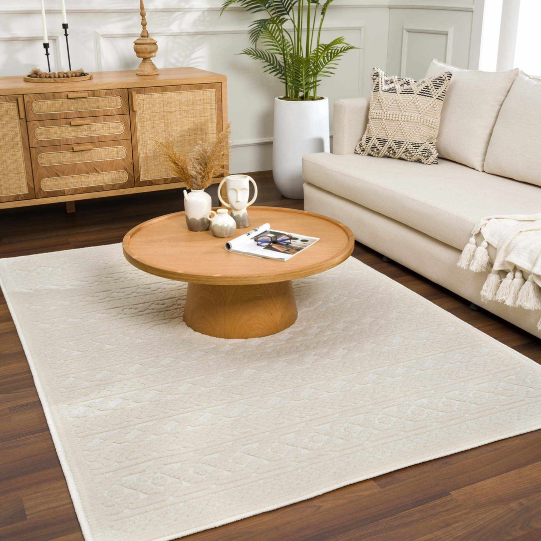 Premium look Ivory Carved Texture Tassel Design Washable area Rug - The Rug Decor