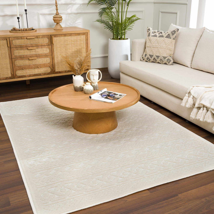 Premium look Ivory Carved Texture Tassel Design Washable area Rug - The Rug Decor