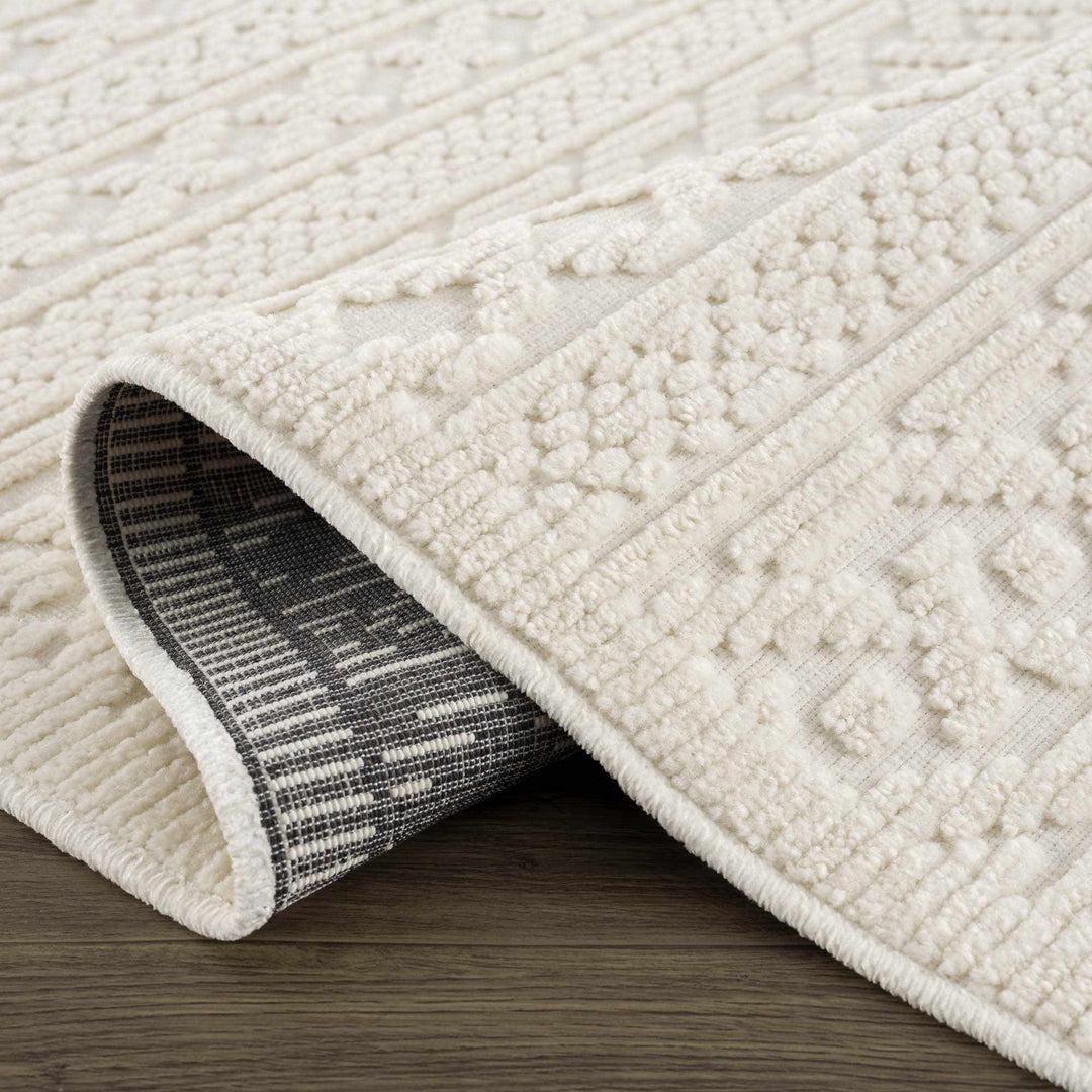 Premium look Ivory Carved Texture Tassel Design Washable area Rug - The Rug Decor