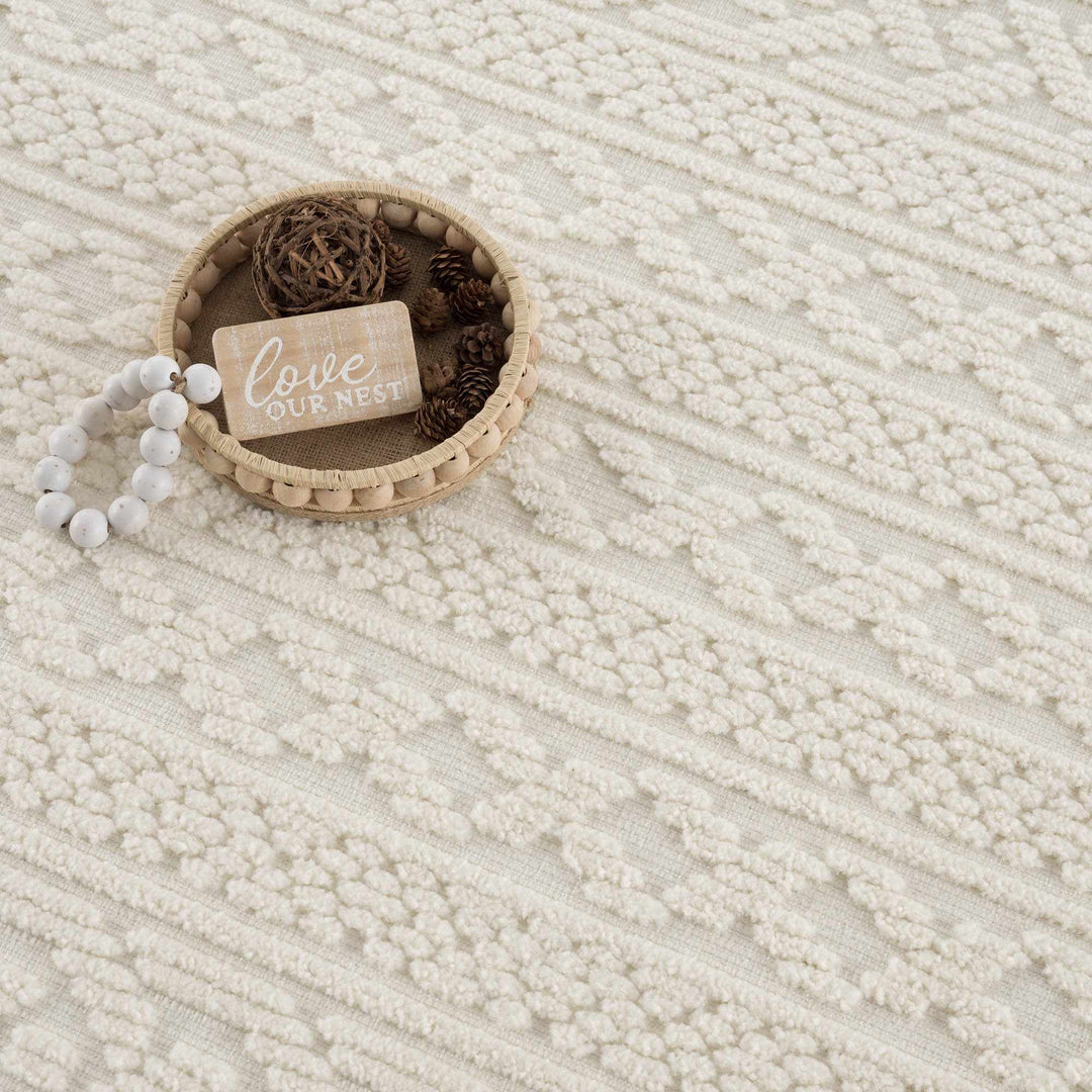 Premium look Ivory Carved Texture Tassel Design Washable area Rug - The Rug Decor