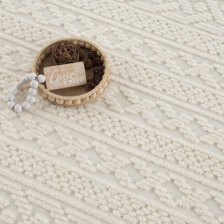 Premium look Ivory Carved Texture Tassel Design Washable area Rug - The Rug Decor