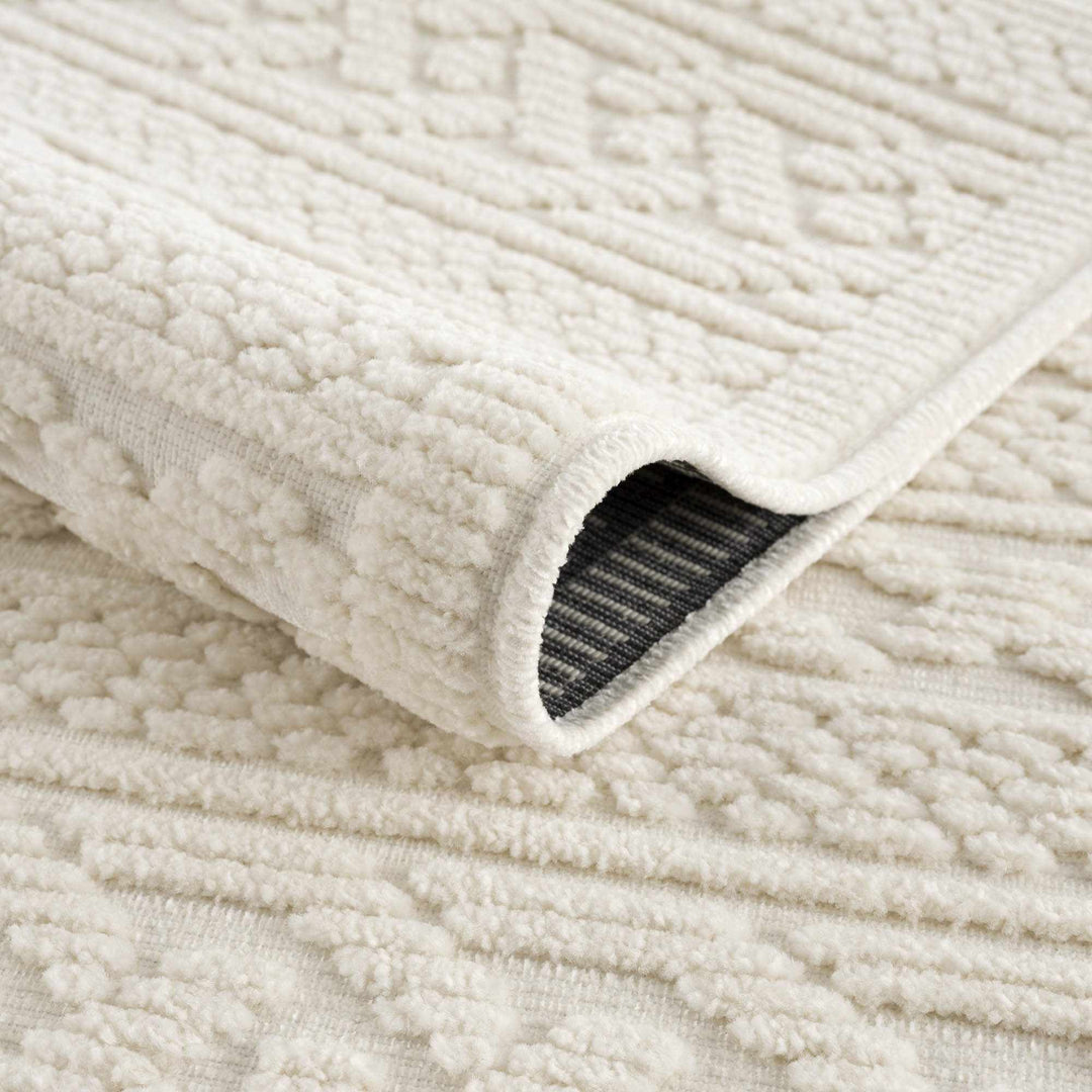 Premium look Ivory Carved Texture Tassel Design Washable area Rug - The Rug Decor