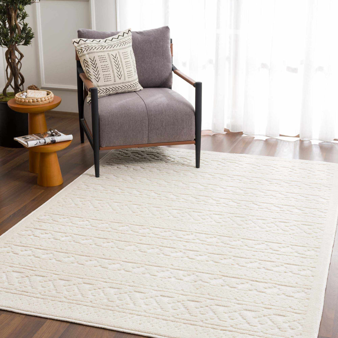 Premium look Ivory Carved Texture Tassel Design Washable area Rug - The Rug Decor