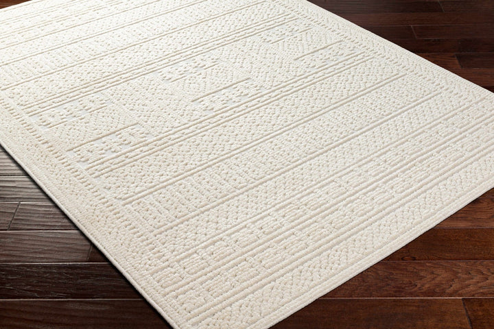 Premium look Machine Woven Carved Pattern Solid Beige Machine Washable Rug - The Rug Decor