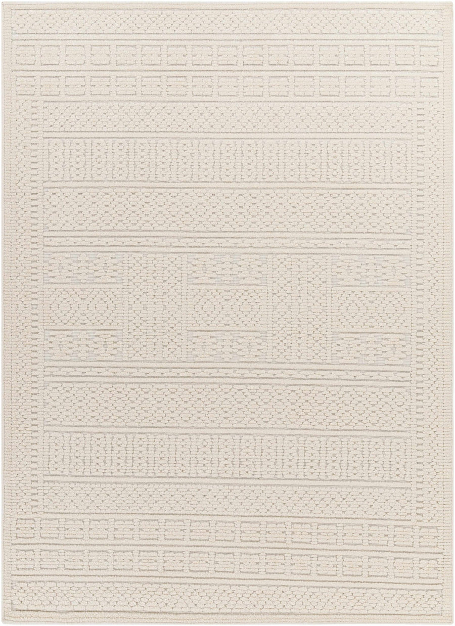 Premium look Machine Woven Carved Pattern Solid Beige Machine Washable Rug - The Rug Decor