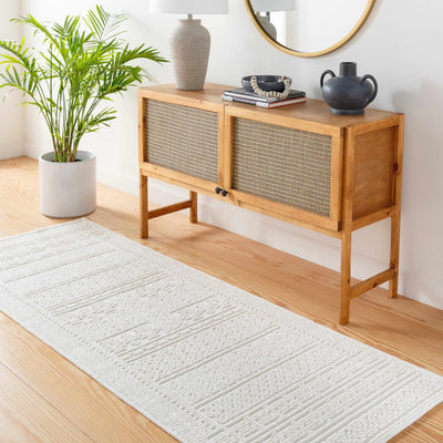 Premium look Machine Woven Carved Pattern Solid Beige Machine Washable Rug - The Rug Decor
