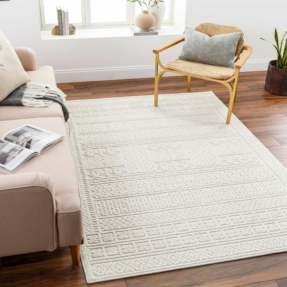 Premium look Machine Woven Carved Pattern Solid Beige Machine Washable Rug - The Rug Decor