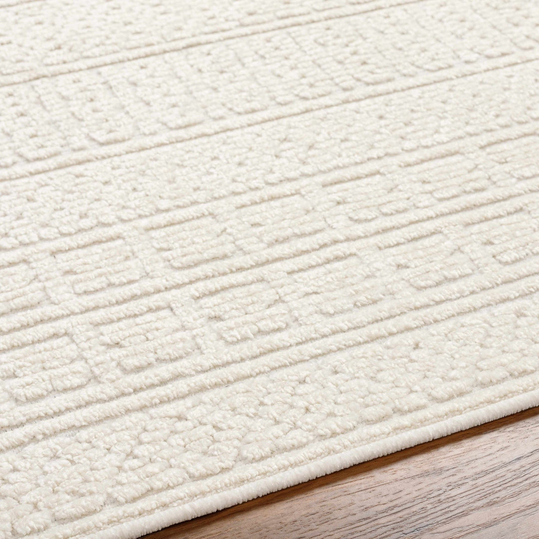 Premium look Machine Woven Carved Pattern Solid Beige Machine Washable Rug - The Rug Decor