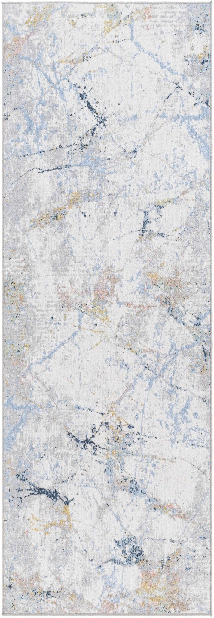 Premium Look Modern Abstract Silver, Light Gray and Blue Machine Washable Rugs - The Rug Decor