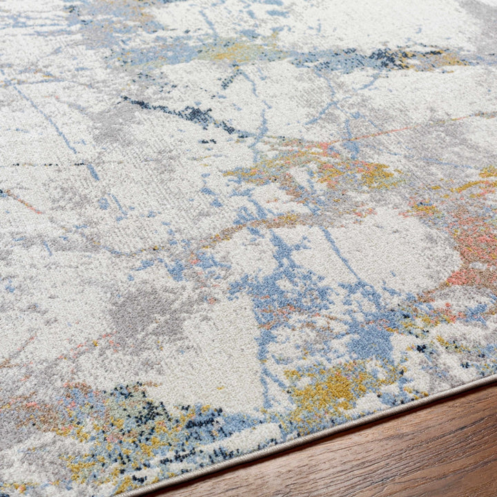 Premium Look Modern Abstract Silver, Light Gray and Blue Machine Washable Rugs - The Rug Decor