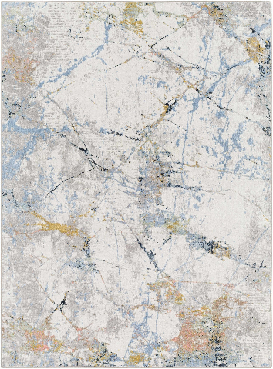 Premium Look Modern Abstract Silver, Light Gray and Blue Machine Washable Rugs - The Rug Decor