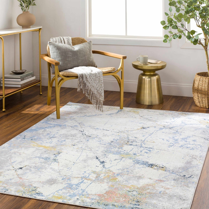 Premium Look Modern Abstract Silver, Light Gray and Blue Machine Washable Rugs - The Rug Decor