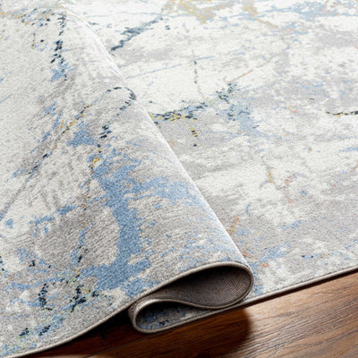 Premium Look Modern Abstract Silver, Light Gray and Blue Machine Washable Rugs - The Rug Decor
