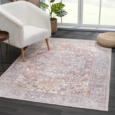 Premium Look Traditional Vintage Style Blue, Brown, Rust and Ivory Medallion Design Machine Washable Rug - The Rug Decor