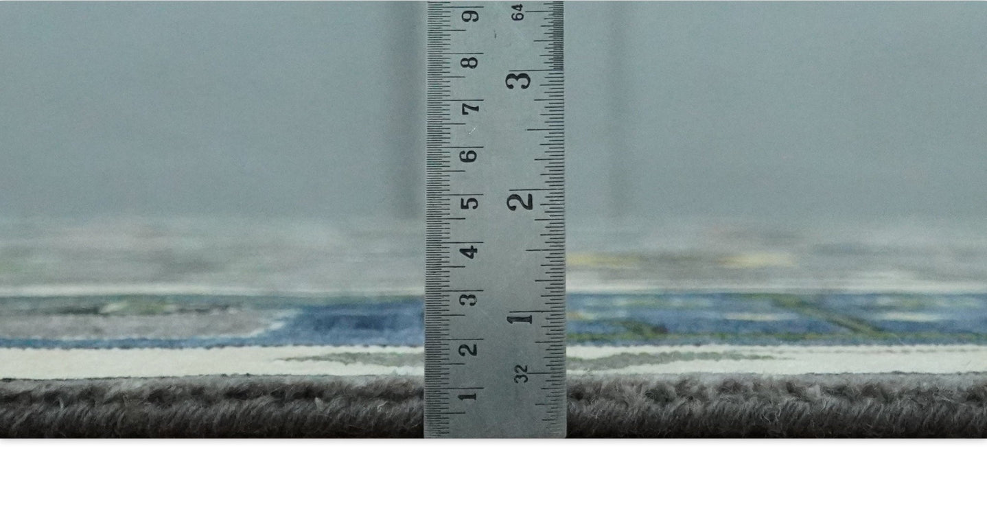 Premium look Vibrant Colorful Charcoal, Blue and Ivory Hand knotted Traditional Floral 8x10 wool Area Rug - The Rug Decor