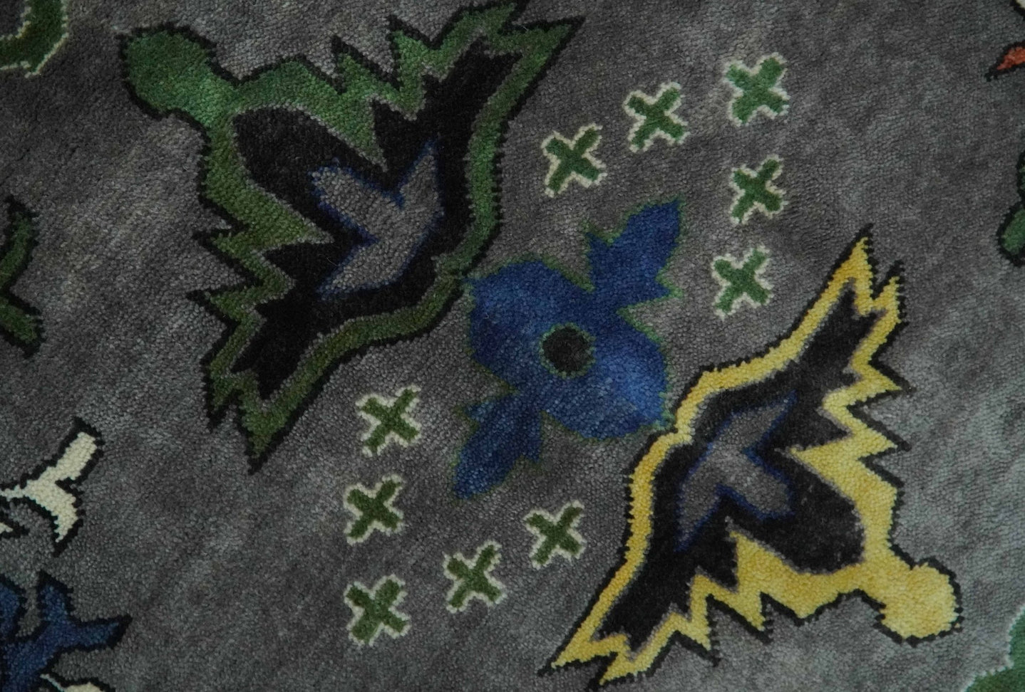 Premium look Vibrant Colorful Charcoal, Blue and Ivory Hand knotted Traditional Floral 8x10 wool Area Rug - The Rug Decor