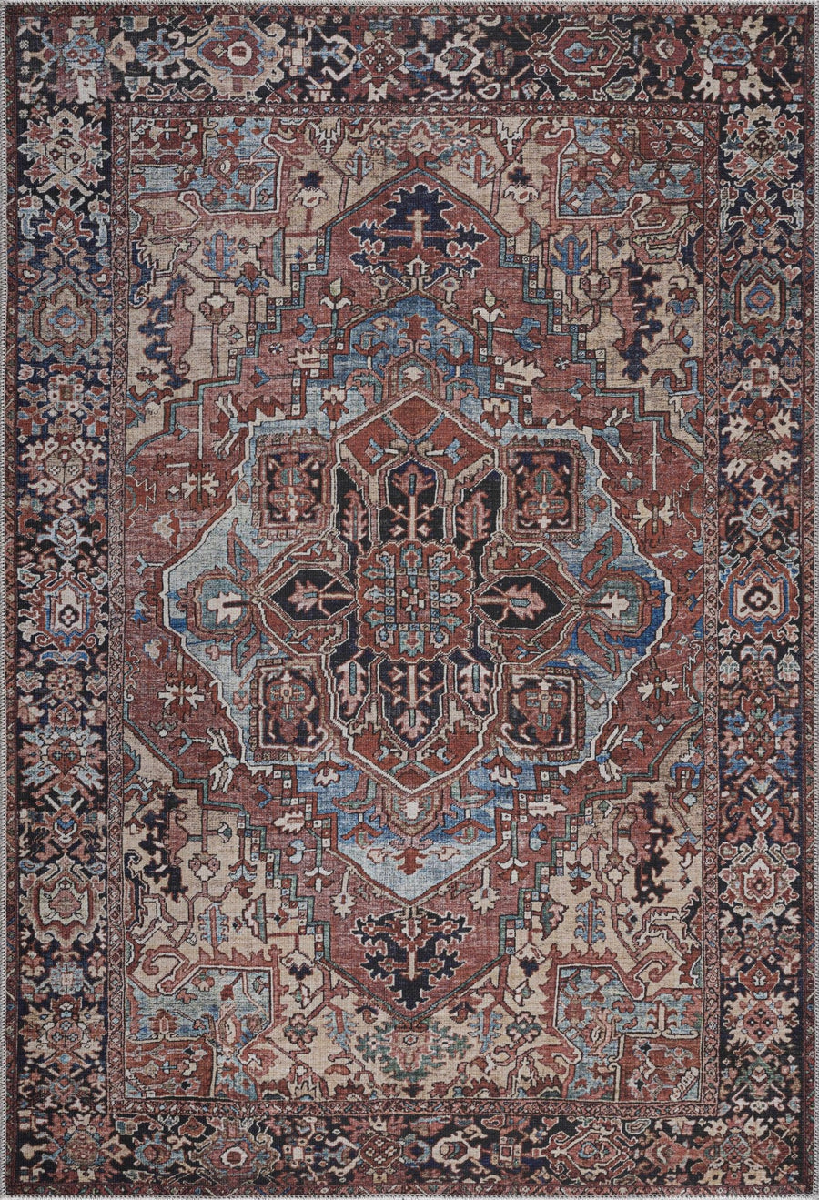 Premium look Vintage Style Brown, Blue and Ivory Machine Washable Turkish style Rug - The Rug Decor