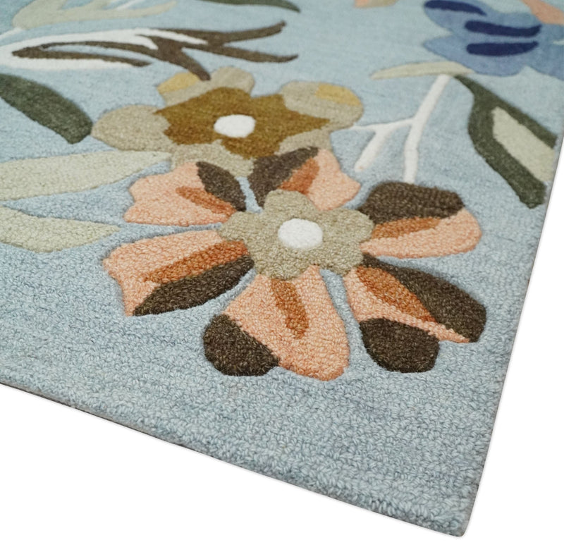 Premium Multi Size Hand Hooked Silver With Multicolor Floral Design wool Area Rug - The Rug Decor