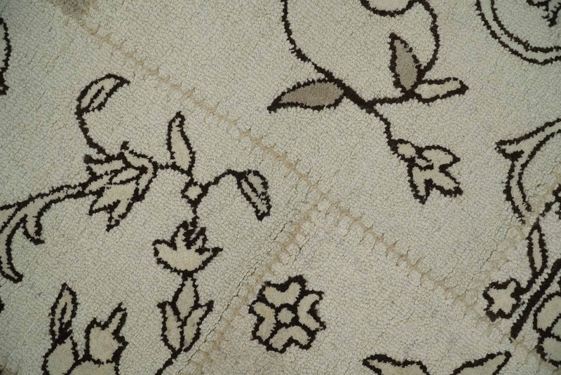 Premium one of a kind 5x8 Ivory and Brown Floral Hand Tufted Wool Area Rug - The Rug Decor