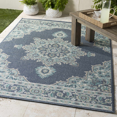 Premium style Blue, Teal and green Traditional Medallion Outdoor Safe Area Rug - The Rug Decor