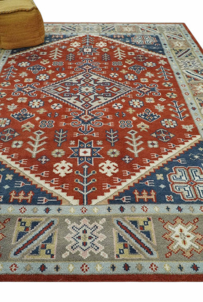 Premium Style Brown, Blue and Beige Hand Knotted Traditional Heriz wool Area Rug - The Rug Decor