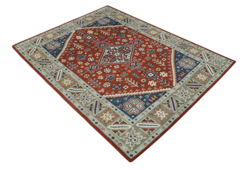 Premium Style Brown, Blue and Beige Hand Knotted Traditional Heriz wool Area Rug - The Rug Decor