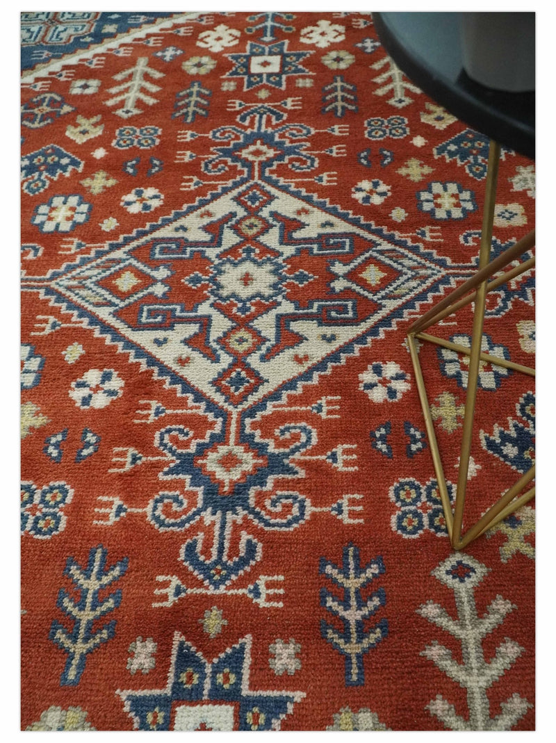 Premium Style Brown, Blue and Beige Hand Knotted Traditional Heriz wool Area Rug - The Rug Decor