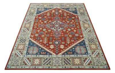 Premium Style Brown, Blue and Beige Hand Knotted Traditional Heriz wool Area Rug - The Rug Decor