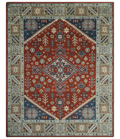 Premium Style Brown, Blue and Beige Hand Knotted Traditional Heriz wool Area Rug - The Rug Decor