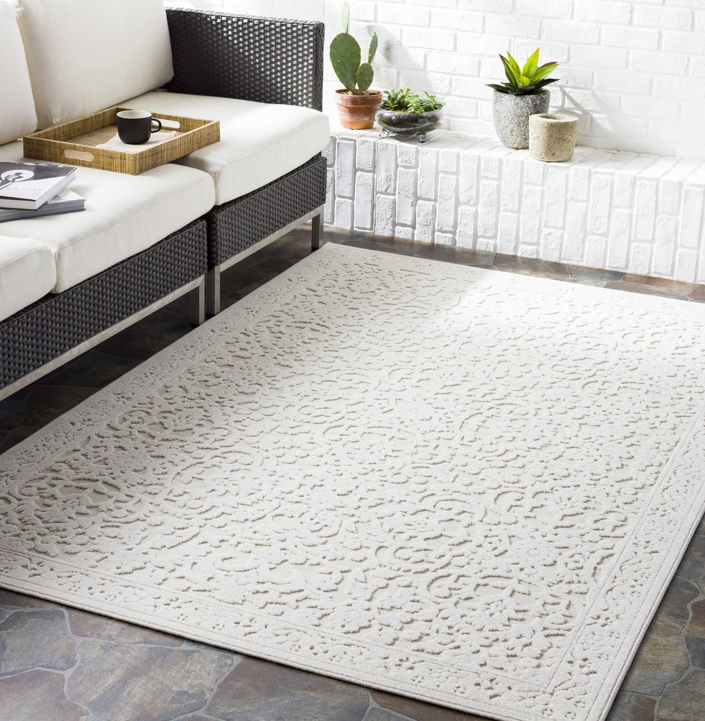 Premium style contemporary self Texture Ivory Outdoor Safe Area Rug - The Rug Decor
