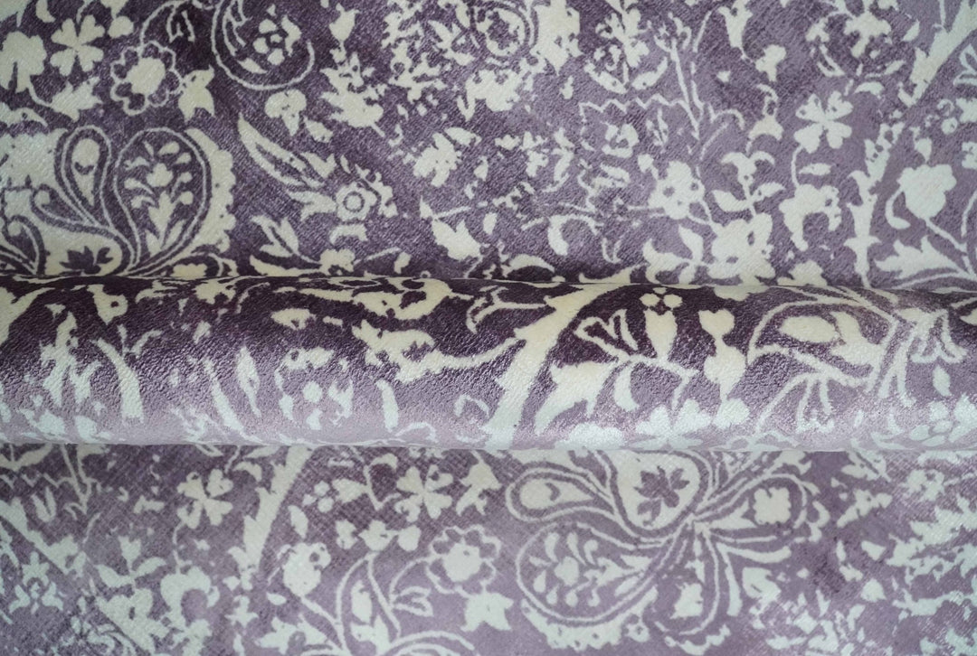 Premium Style Floral Ivory and Dark Purple 5.6x8 Handloom Wool and Viscose Area Rug - The Rug Decor