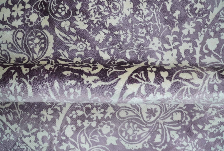 Premium Style Floral Ivory and Dark Purple 5.6x8 Handloom Wool and Viscose Area Rug - The Rug Decor