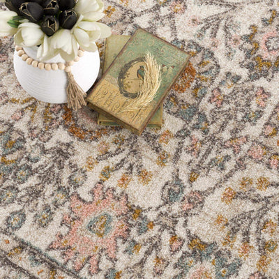 Premium Style Floral Ivory, Pink, Mustard and Charcoal Traditional Turkish Design Area Rug - The Rug Decor
