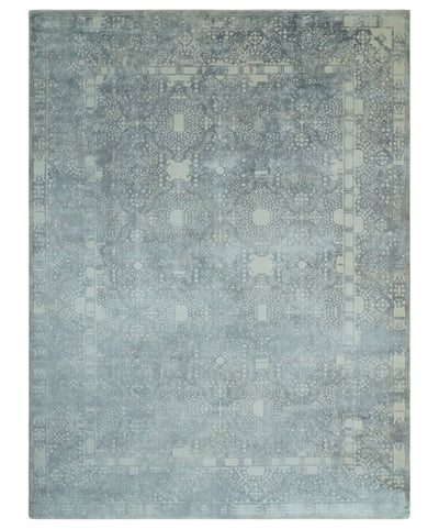 Premium Style Gray and Ivory Traditional Ikat Large design 5.6x8 Hand loom Wool and Viscose Area Rug - The Rug Decor