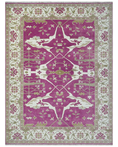 Purple, Ivory and Olive Traditional Hand knotted Oriental Oushak 9x12 wool Area Rug - The Rug Decor