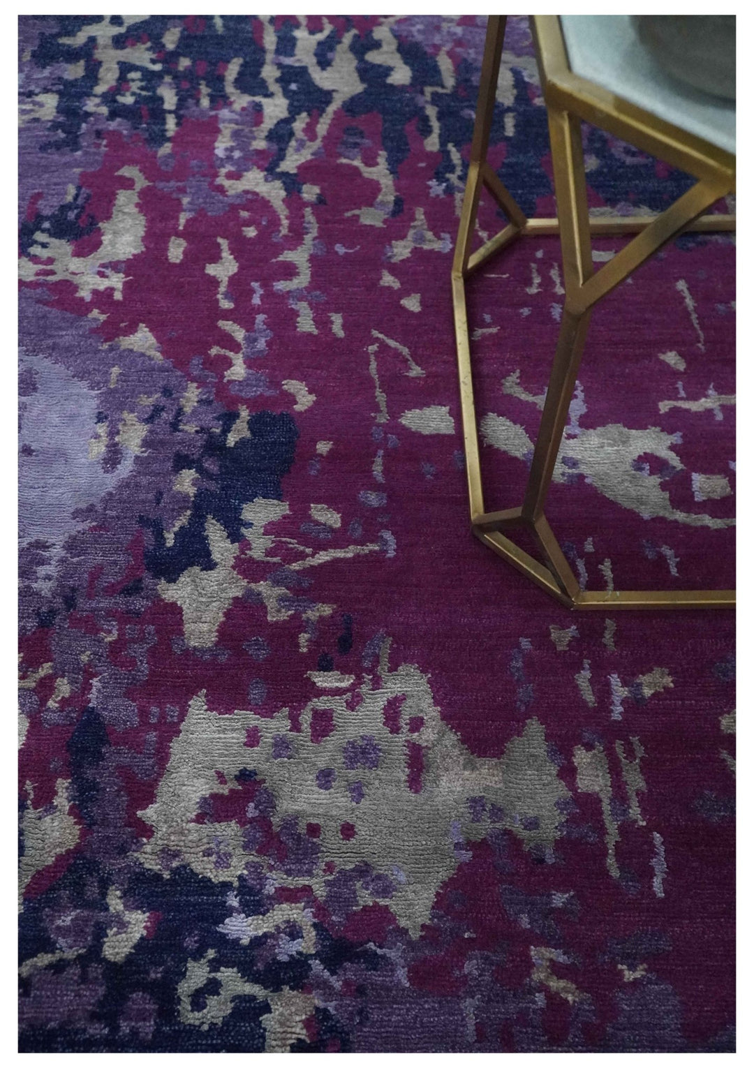 Purple, Violet, Gray and Blue Hand Knotted 4x6 Abstract Wool and Viscose Area Rug - The Rug Decor