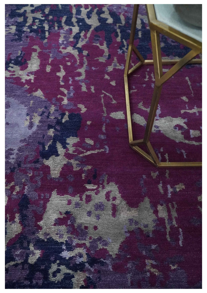 Purple, Violet, Gray and Blue Hand Knotted 4x6 Abstract Wool and Viscose Area Rug - The Rug Decor