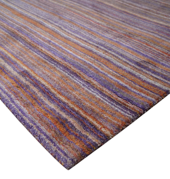 Rainbow Purple Rust Shaded Stripe 5x7 Blended bamboo Silk Flatwoven Area Rug | HL41 - The Rug Decor