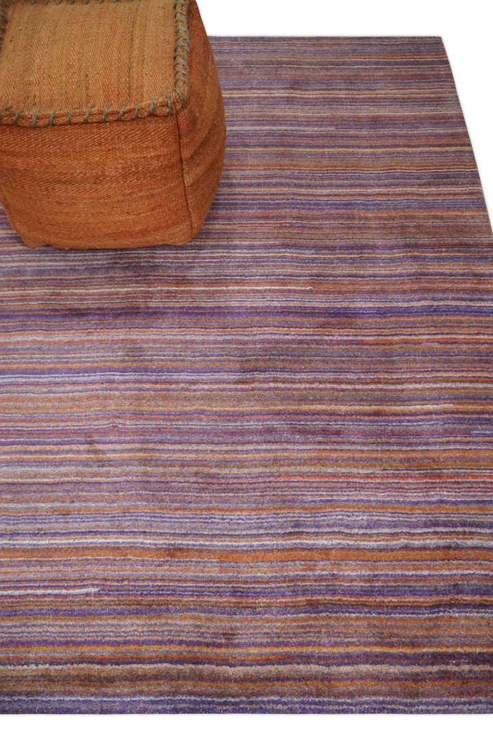 Rainbow Purple Rust Shaded Stripe 5x7 Blended bamboo Silk Flatwoven Area Rug | HL41 - The Rug Decor