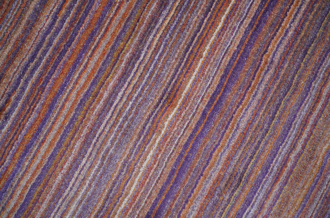 Rainbow Purple Rust Shaded Stripe 5x7 Blended bamboo Silk Flatwoven Area Rug | HL41 - The Rug Decor